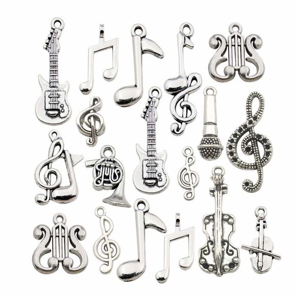 70pcs Craft Supplies Instrument Silver Music Notes Charms Pendants for Crafting - Picture 1 of 7